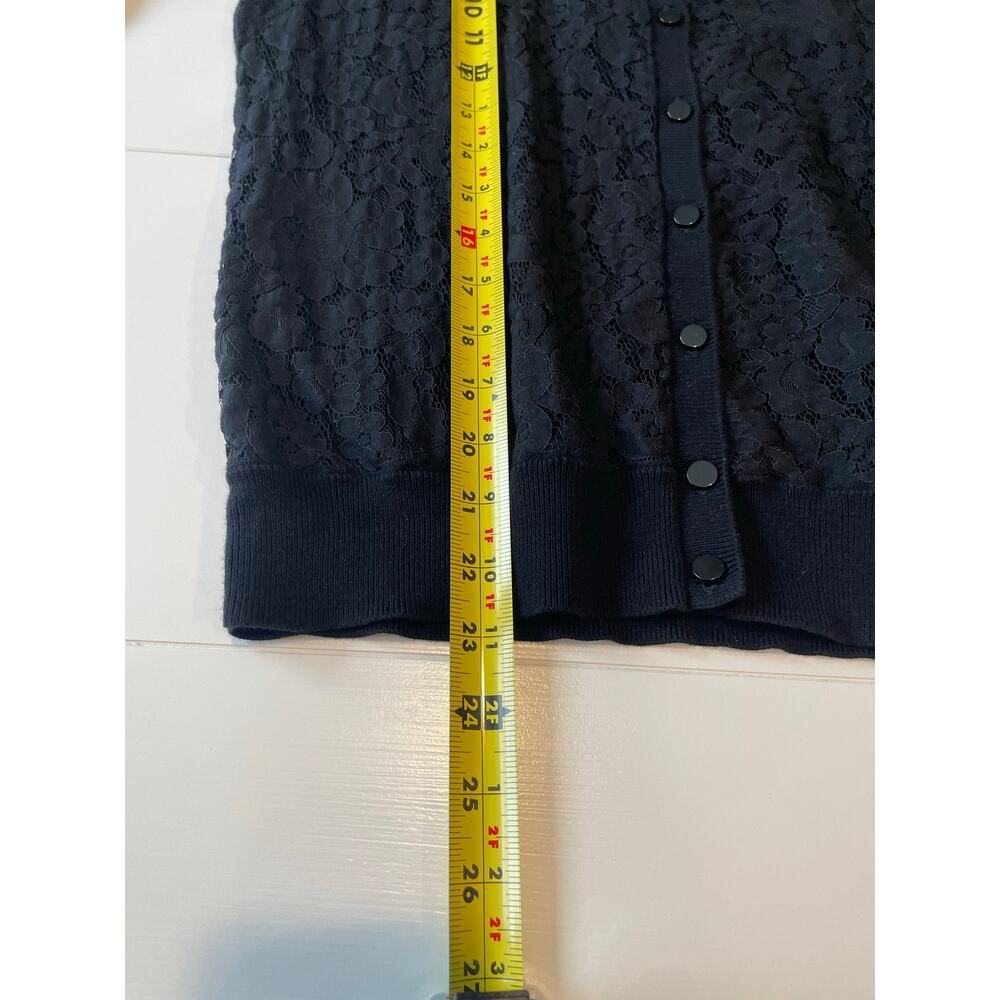 Talbots Cardigan Sweater Sz M Lace Front Black 3/4 Sleeves Button Front Feminine - Picture 8 of 8